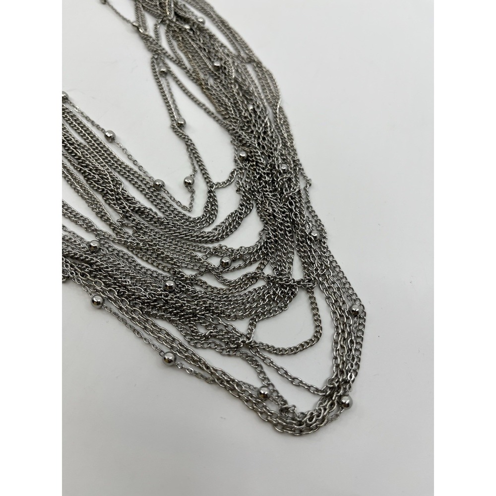 CHICO's Multi strand chain‎ necklace Silver Toned Small Beads 17"